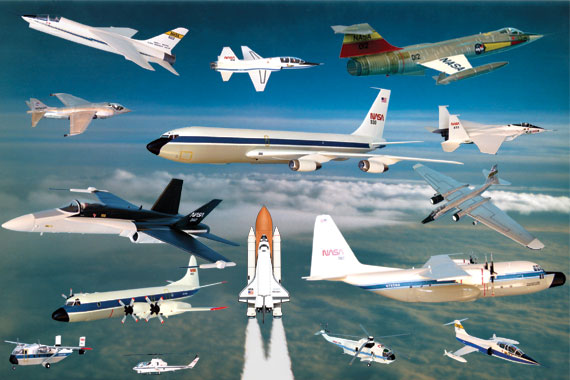 Collage von NASA-Flugzeugmodellen