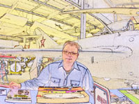 K&uuml;nstlerisch verfremdete Innenansicht des Luftfahrtmuseums