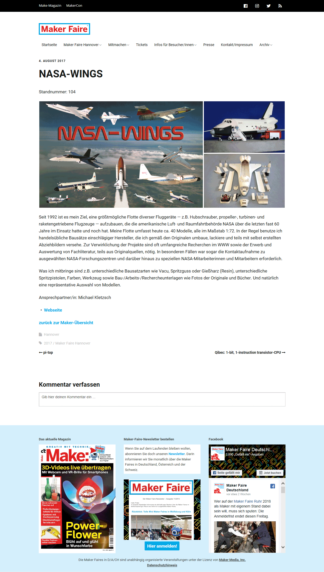Screenshot der NASA-Wings-Präsentation auf maker-faire.de