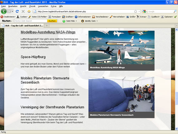 Screenshot der "Tag der Luft- und Raumfahrt"-Website